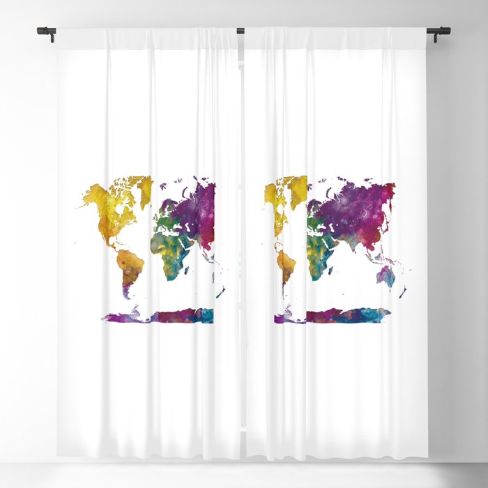 Watercolor World Map Blackout Curtain