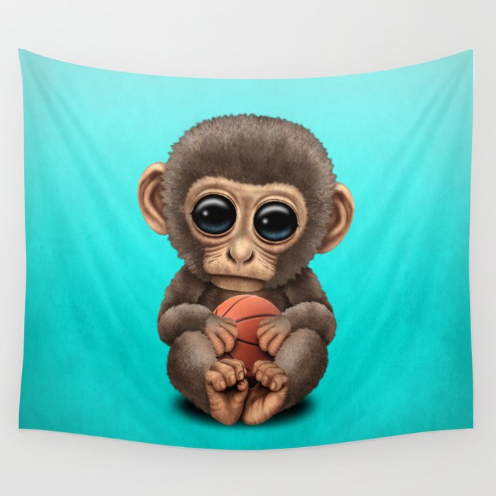 Cute Baby Monkey Playing With Basketball Wall Tapestry By Jeffbartels Society6 Cute Baby Monkey Playing With Basketball Wall Tapestry By Jeffbartels Society6