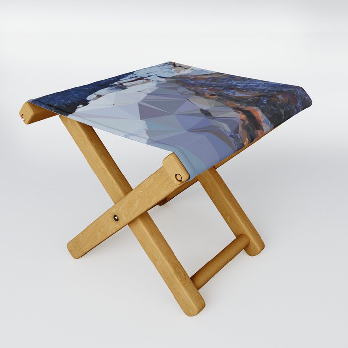 Road in Snowy Landscape Low Poly Geometric  Folding Stool