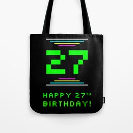 [ Thumbnail: 27th Birthday - Nerdy Geeky Pixelated 8-Bit Computing Graphics Inspired Look Tote Bag ]
