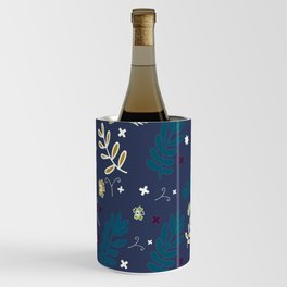Deep Blue Plants abstract pattern art design Wine Chiller