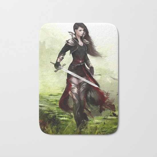 Lady knight - Warrior girl with sword concept art Bath Mat