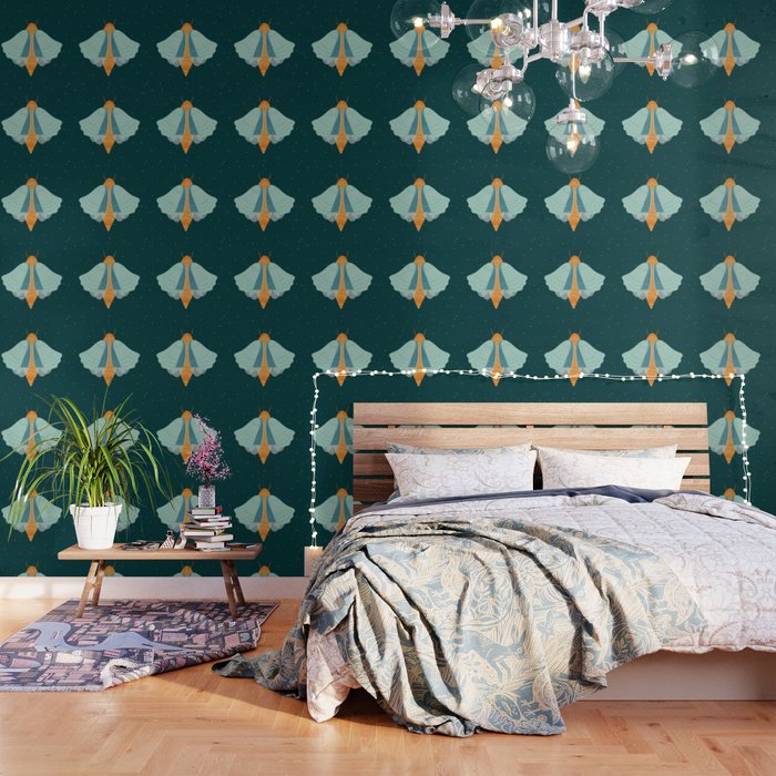 Cute Teal Moth Illustration Wallpaper by Ilze Lucero | Society6