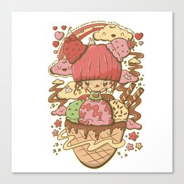 Cute ice cream girl kawaii style Canvas Print