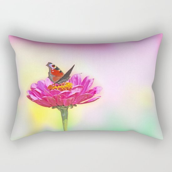 Butterfly landing on pink flower Rectangular Pillow