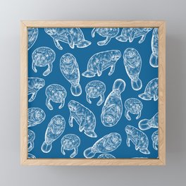 Manatees - Classic Blue Framed Mini Art Print