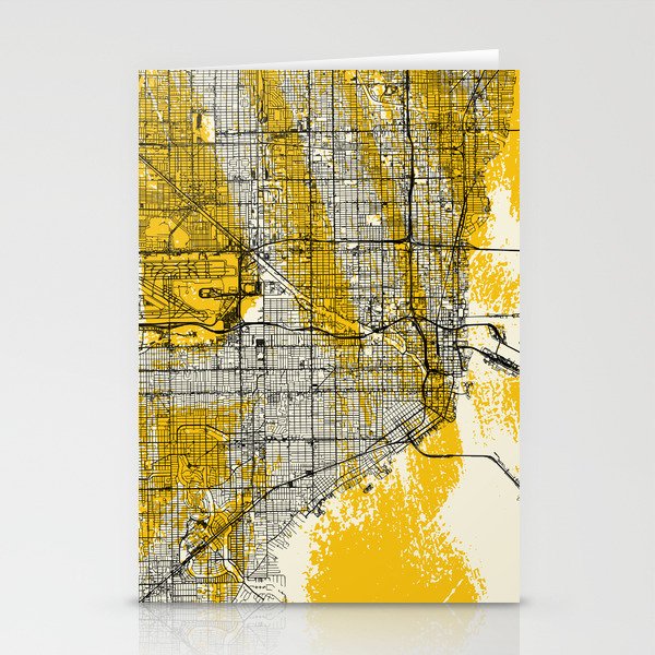 Miami Artistic Map - Yellow Collage Stationery Cards