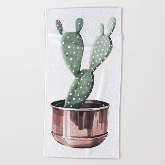 Potted Cactus Rose Gold Beach Towel