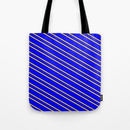 [ Thumbnail: Blue and Yellow Colored Lines Pattern Tote Bag ]