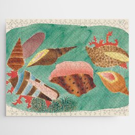 Shells in Seaweed Vintage Coastal Watercolor Jigsaw Puzzle