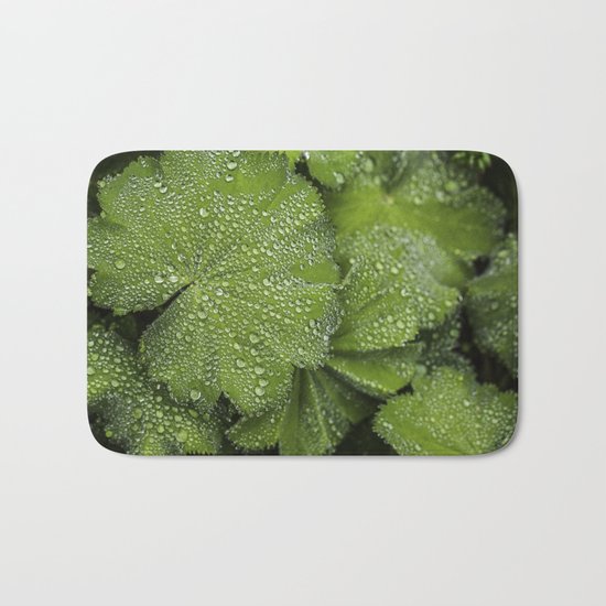 Water drops on fresh green Leaf Bath Mat
