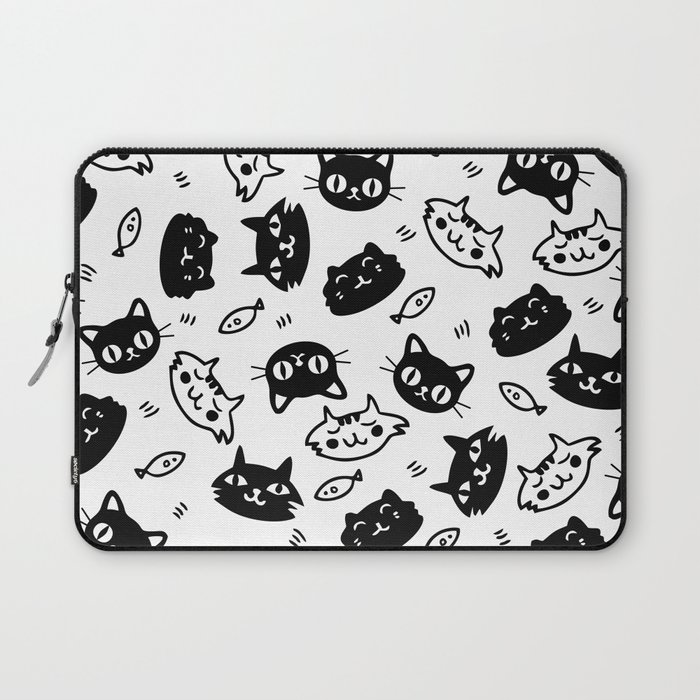 Black White Cute Cats Pattern Laptop Sleeve