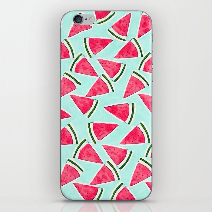 Pink Watermelon Triangles Watercolor Fruit Design iPhone Skin