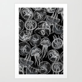moon jellyfish black Art Print