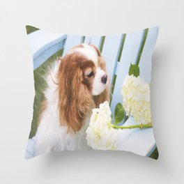 Cavalier King Charles With Hydrangeas Throw Pillow