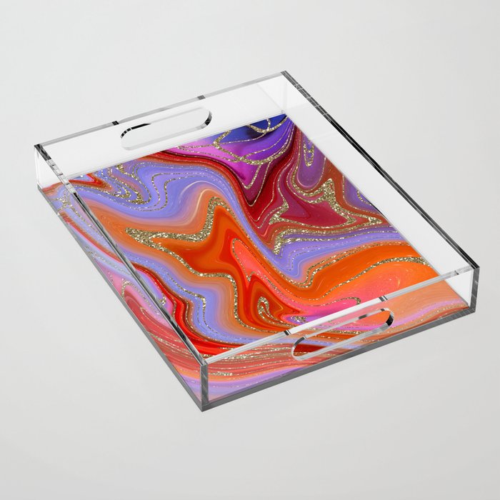 Hand Painted Very Peri And Sun Marble Texture Acrylic Tray