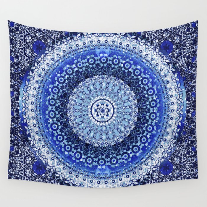 Cobalt Tapestry Mandala Wall Tapestry
