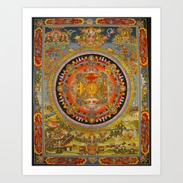 Manjushri Meditation Gold Thangka Mandala Art Print