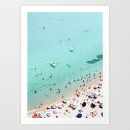 Beach Day Kunstdrucke | Holiday, Boat, Busy Beach, Teal, Sand, Paddle Boat, Digital, Summer, Ocean, Aerial 