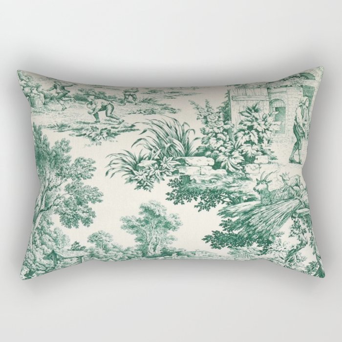 Green Toile de Jouy Rectangular Pillow