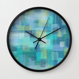 Blue Blocks by Jillian Amatt Designs Wall Clock | Teal, Jillianamatt, Blue, Turquoise, Geometric, Math, Blocks, Squares, Abstract, Modern 