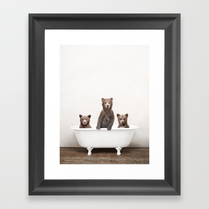 3 Bear Cubs in a Vintage Bathtub Rustic Bath Style (c) Framed Art Print