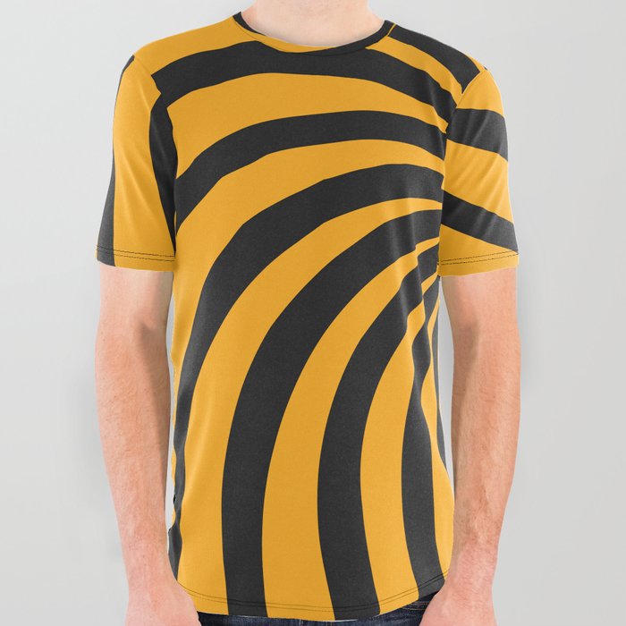 Black and Yellow Radial Sunbeams. All Over Graphic Tee