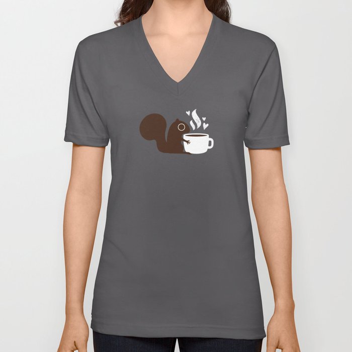 Squirrel Coffee Lover | Cute Woodland Animal V Neck T Shirt