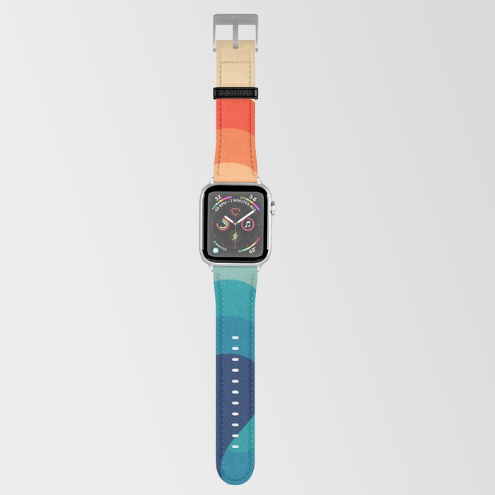Retro 80s 70s Blue and Orange Mid-Century Minimalist Abstract Art Ripples Apple Watch Band