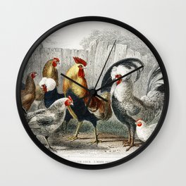 Game Cock Silver Spangled White Feathered Bantam Hen Dorking Hen Black Polish Hen Malay Cock and Hen Wall Clock