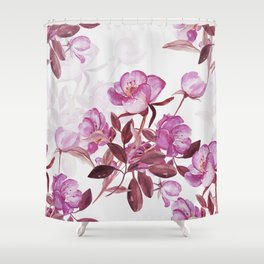 Seamless pattern flowering branch of rose hips. Watercolor illustration. Shower Curtain