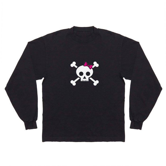 Girl pirate skull and bones with pink ribbon hair bow Long Sleeve T Shirt