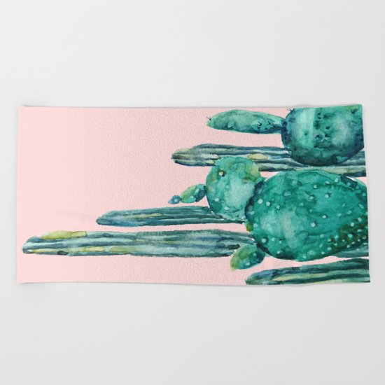 cactus jungle watercolor painting Beach Towel