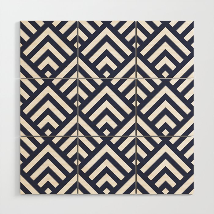 Navy Blue geometric art deco diamond pattern Wood Wall Art