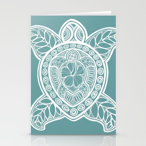 Pasifika Turtles - white on aqua Stationery Cards