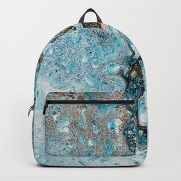 Glorious river Backpack | Unsettled, Crack, Bubbles, Pour, Random, Painting, White, Colors, Acrylic, Blue 