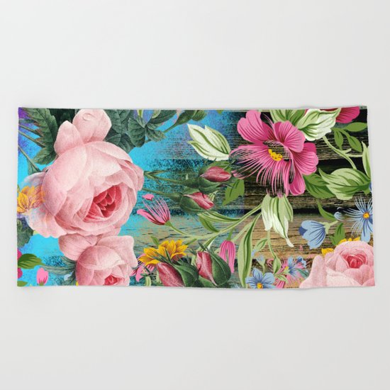Vintage Flowers #9 Beach Towel