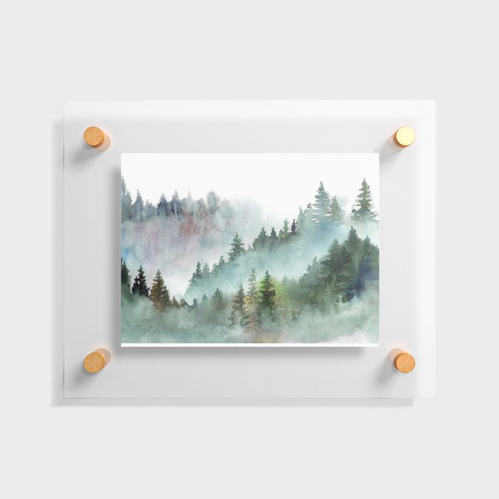 Watercolor Pine Forest Mountains in the Fog Floating Acrylic Print