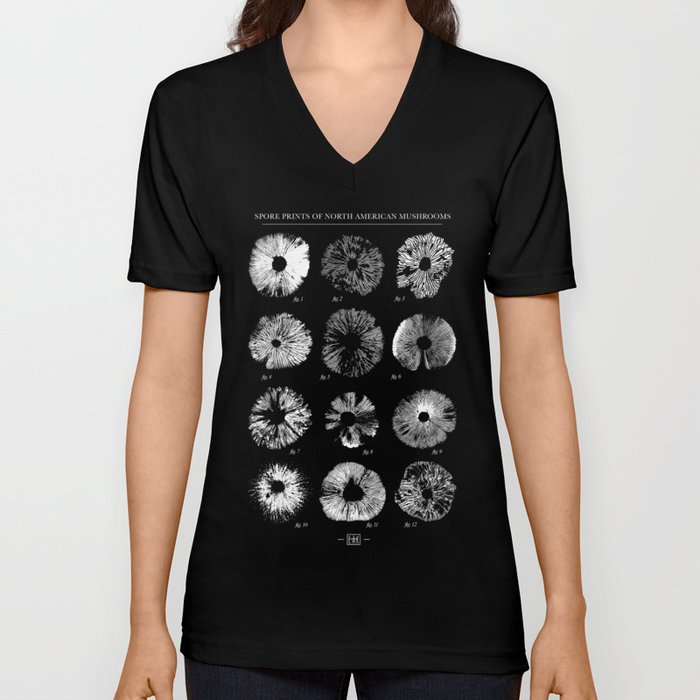 Spore Prints of North American Mushrooms (White) V Neck T Shirt