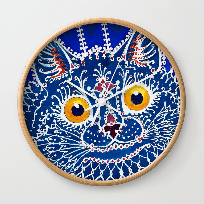 A cat in gothic style Gouache by Louis Wain Wall Clock