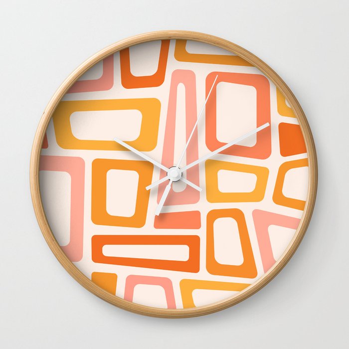 Mellow Mid Mod in Pink and Orange Wall Clock