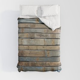distressed wood wall - Blue and brown planks Duvet Cover