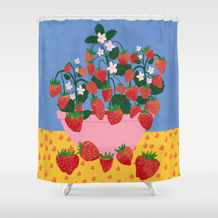 Potted Strawberries Shower Curtain