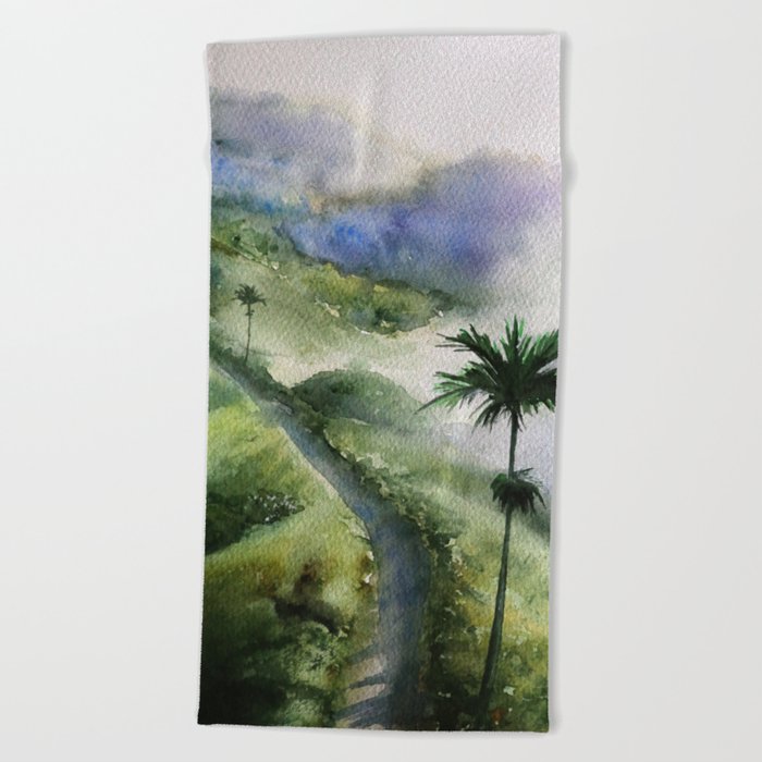Bali Nature Watercolor Art Beach Towel