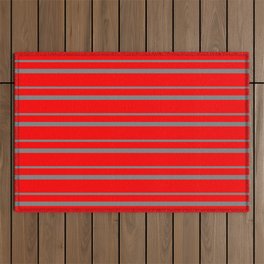 [ Thumbnail: Red & Gray Colored Pattern of Stripes Outdoor Rug ]