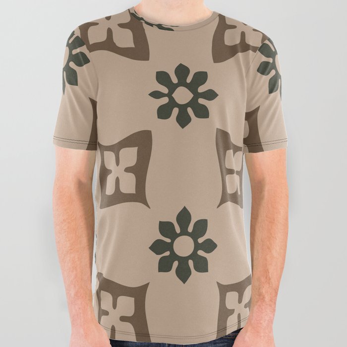 Brown Nature Pattern All Over Graphic Tee