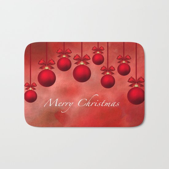Merry Christmas Ornaments Bows and Ribbons - Red Bath Mat