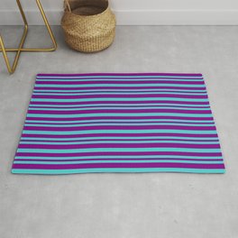 [ Thumbnail: Purple & Turquoise Colored Pattern of Stripes Rug ]