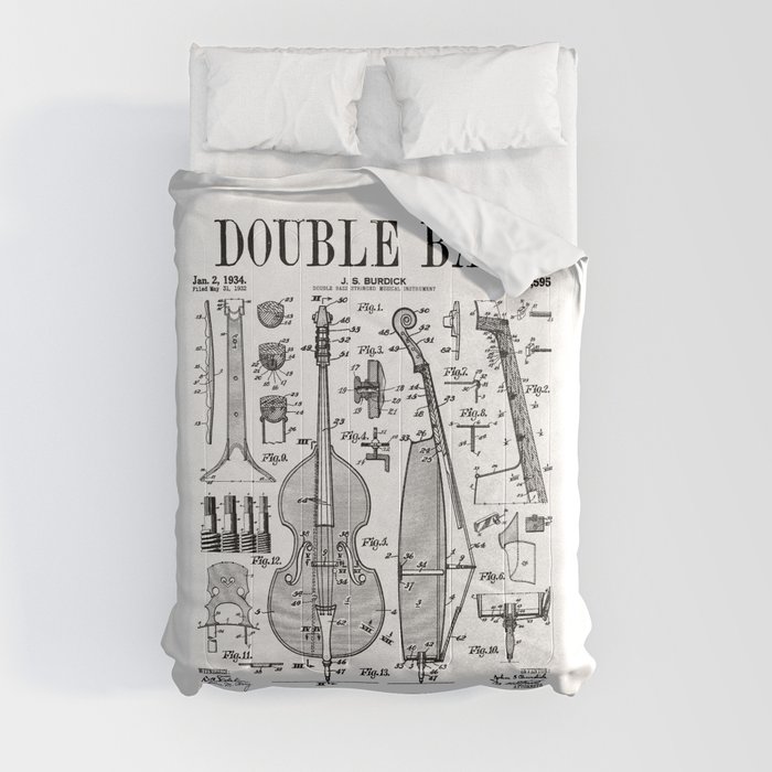 Double Bass Player Bassist Musical Instrument Vintage Patent Comforter