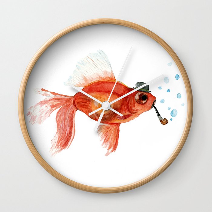 Goldfish with pipe and hat Wall Clock
